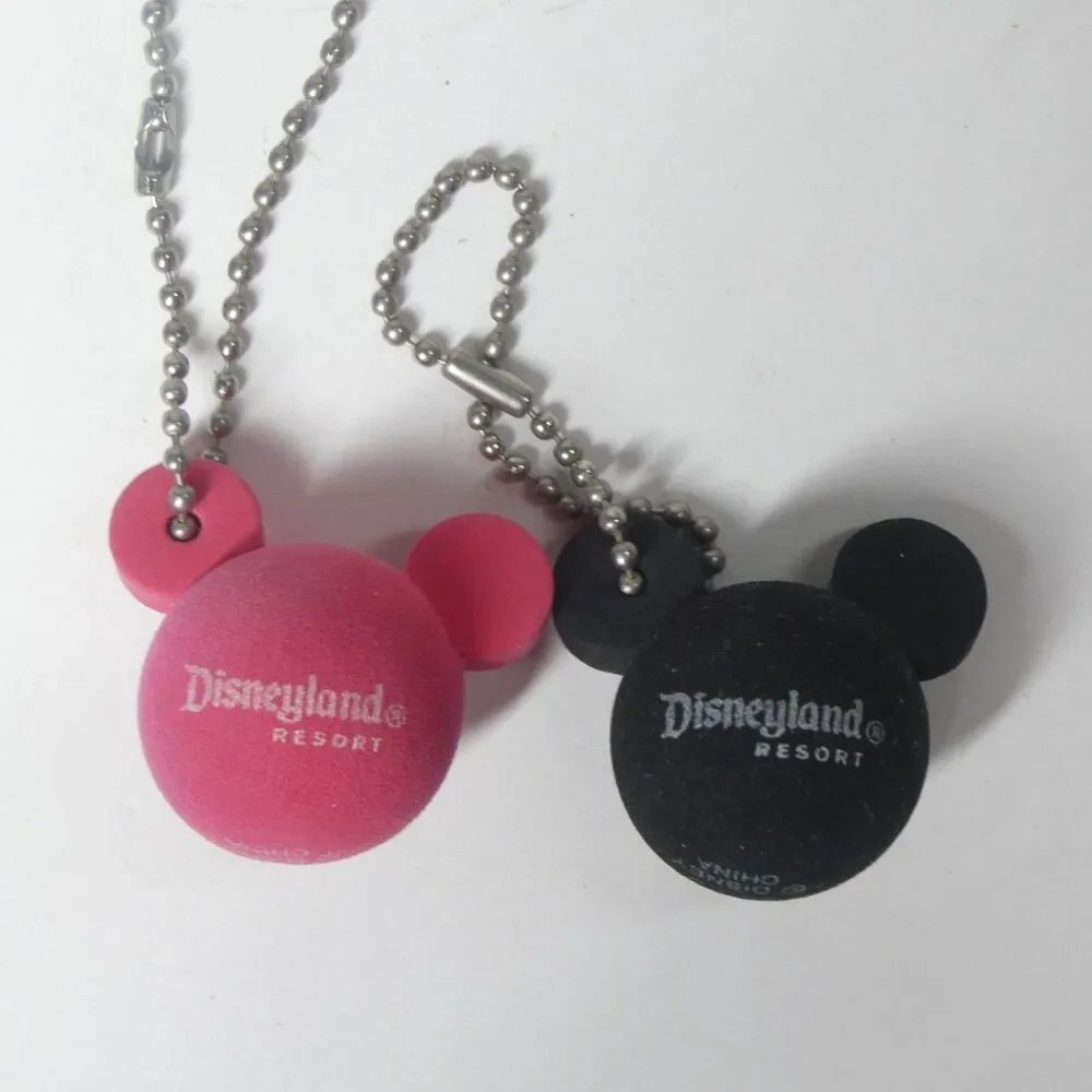 2 Mickey Mouse Foam Head Keychains Disneyland Resort Black Pink Souvenir